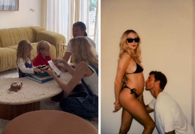 Isa Scherer posa ao lado do marido e dos filhos.