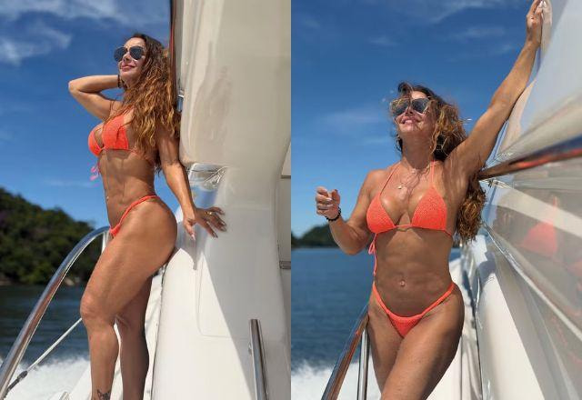 Viviane Araujo surge de biquíni em passeio de barco e arranca elogios na web