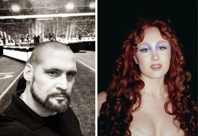 De um lado, a cantora Chappell Roan. Do outro, Pascal Duvier.