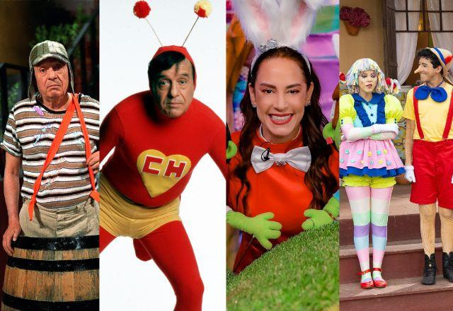 Montagem com fotos do Chaves, Chapolin, da Silvia Abravanel, e da Emília com Pinóquio