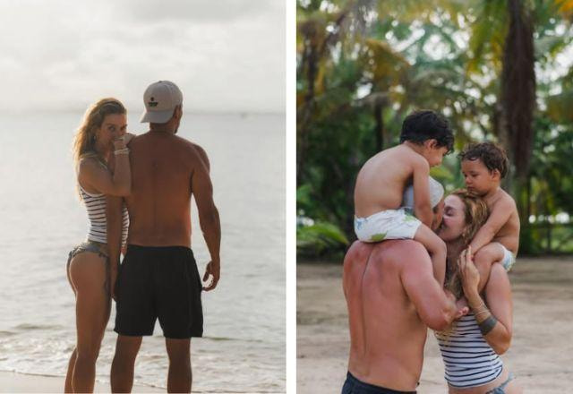 Gabriela e Túlio posam com os filhos.