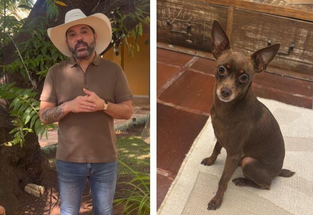 Print do vídeo em que Edson aparece de pé na frente da casa.