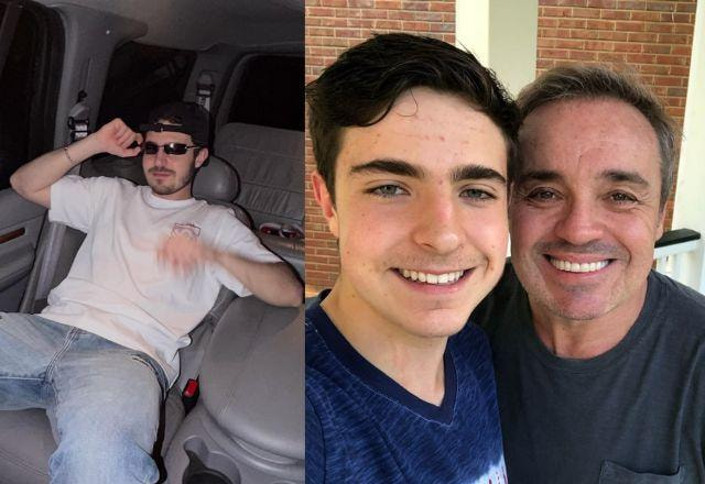 João Augusto dentro do veículo e João Augusto em foto com o pai, Gugu