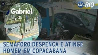 Semáforo despenca e atinge homem em Copacabana Semáforo despenca e atinge homem em Copacabana