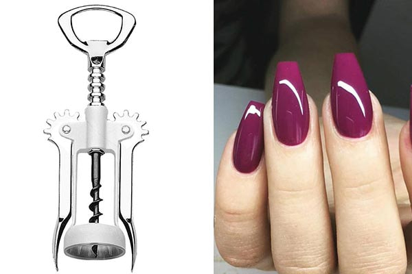 montagem de um saca-rolhas ao lado de unhas feitas