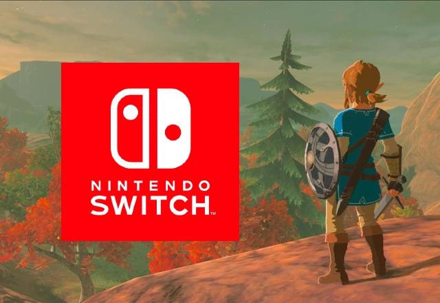 Imagem promocional de Zelda: Breath of the Wild com o logo do Nintendo Switch