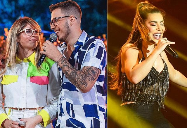 Montagem de foto Marília Mendonça e João Gustavo com uma foto de Naiara Azevedo