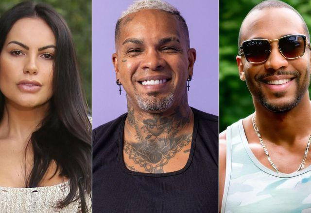 Montagem com os rostos de Rodriguinho, da esposa dele, e Salgadinho lado a lado