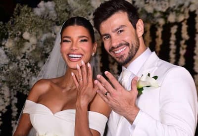 Jakelyne Oliveira e Mariano embarcam para lua de mel em Fernando de Noronha