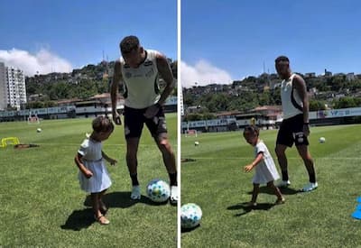 Olé! Mavie rouba a cena comandando treino do papai Neymar Jr.