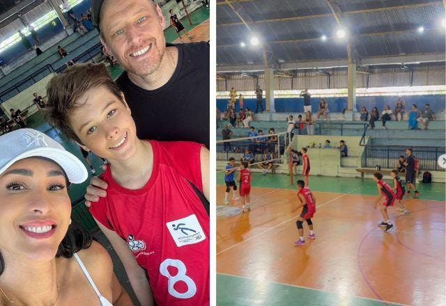 Jaque posa para foto com Murilo e Arthur.