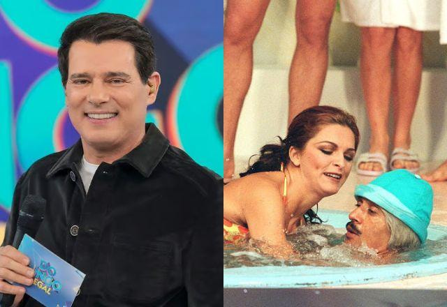 Na montagem aparece Celso Portiolli de um lado, e Luiza Ambiel com Tiririca na Banheira do Gugu do outro